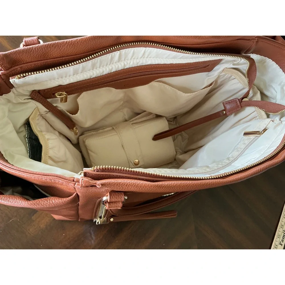 Miss Fong Diaper Bag Tote Vegan Leather Cognac Brown with Changing Pad Large OS